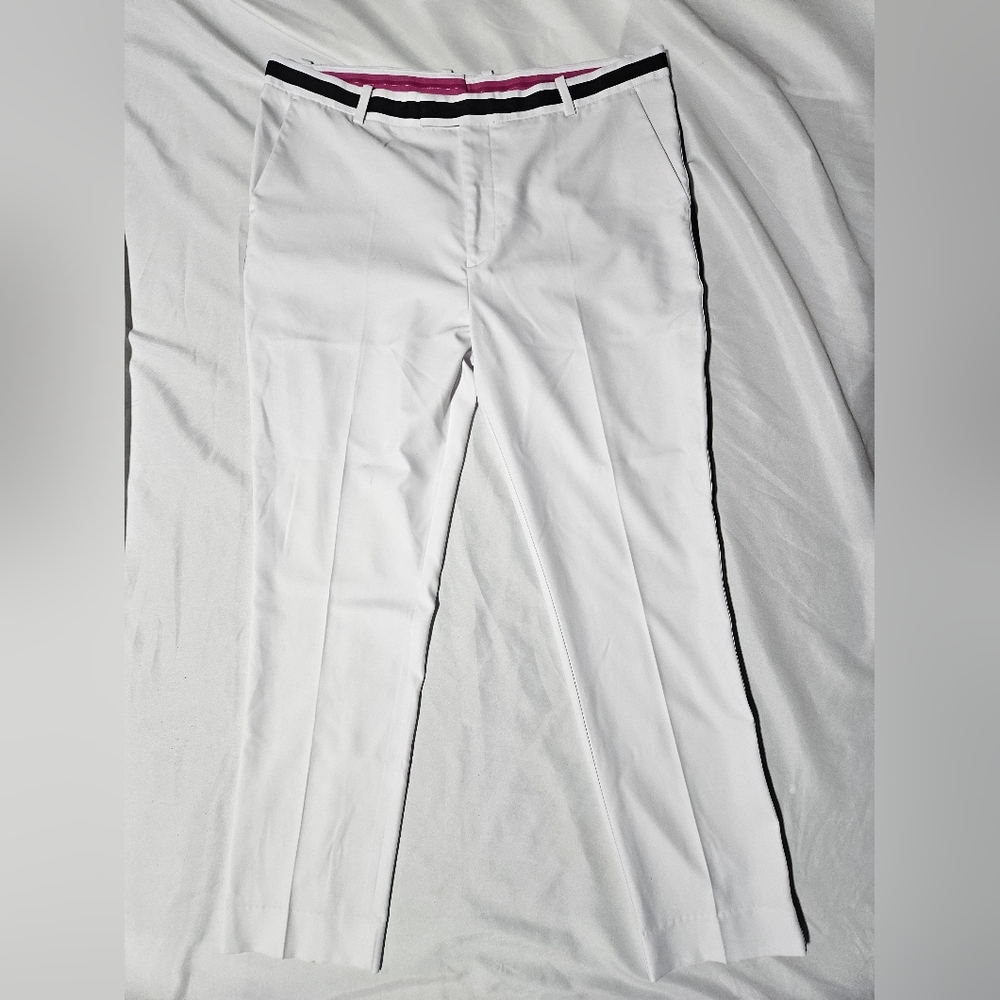 G/FORE White Golf Pants Size 40x32 Black Side Stripe Performance Golf Trousers